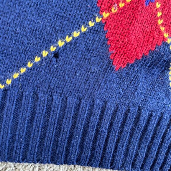 VINTAGE 80s McGregor Sweater Mens Large Blue Red Wool Blend Argyle Pullover * - Picture 4 of 11